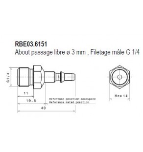 METR - ABOUT Dia 3 à Passage Libre pour Tuyau Ø 4mm RBE03.6804 staubli 8242425