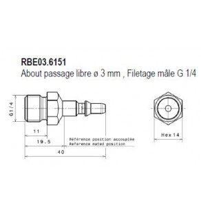 METR - RACCORD Obturateur Dia  3-Filetage Male G 1/8 RBE03.1150 staubli -8242405