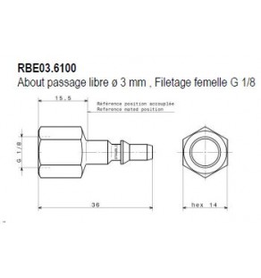 METR - RACCORD Obturateur Dia 6 - Filetage Male G 3/8 RBE06.1152 staubli 8242457