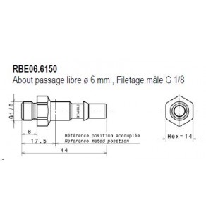 METR - ABOUT Dia 6 STAUBLI - filetage Male G 1/8 RBE06.6150 Staubli 8242465