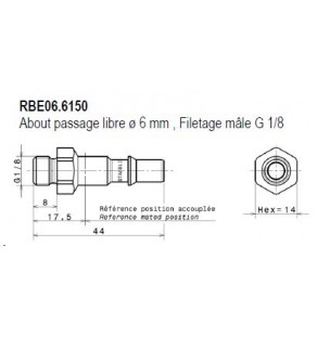 METR - RACCORD Obturateur Dia 6 - Filetage Male G 1/4 RBE06.1151 staubli 8242456