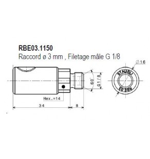 METR - RACCORD Obturateur Dia 3 - Filetage Male G 1/4 RBE03.1151 staubli 8242406
