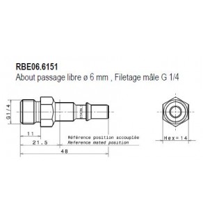 METR - ABOUT Dia 6 STAUBLI male / filetage Femelle G1/4 - RBE06.6101 8242461