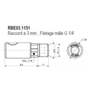 METR - RACCORD Obturateur Dia 3 - Filetage Male G 1/4 RBE03.1151 staubli 8242406