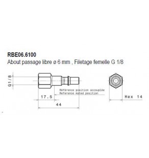 METR - RACCORD Obturateur Dia 6 - Filetage Male G 1/4 RBE06.1151 staubli 8242456