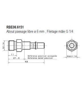 METR - ABOUT Dia 6 STAUBLI male / filetage Femelle G1/8 - RBE06.6100 - 8242460