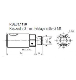 METR - RACCORD Obturateur Dia  3 - pour Tuyau Ø 6mm RBE03.1806 staubli 8242421